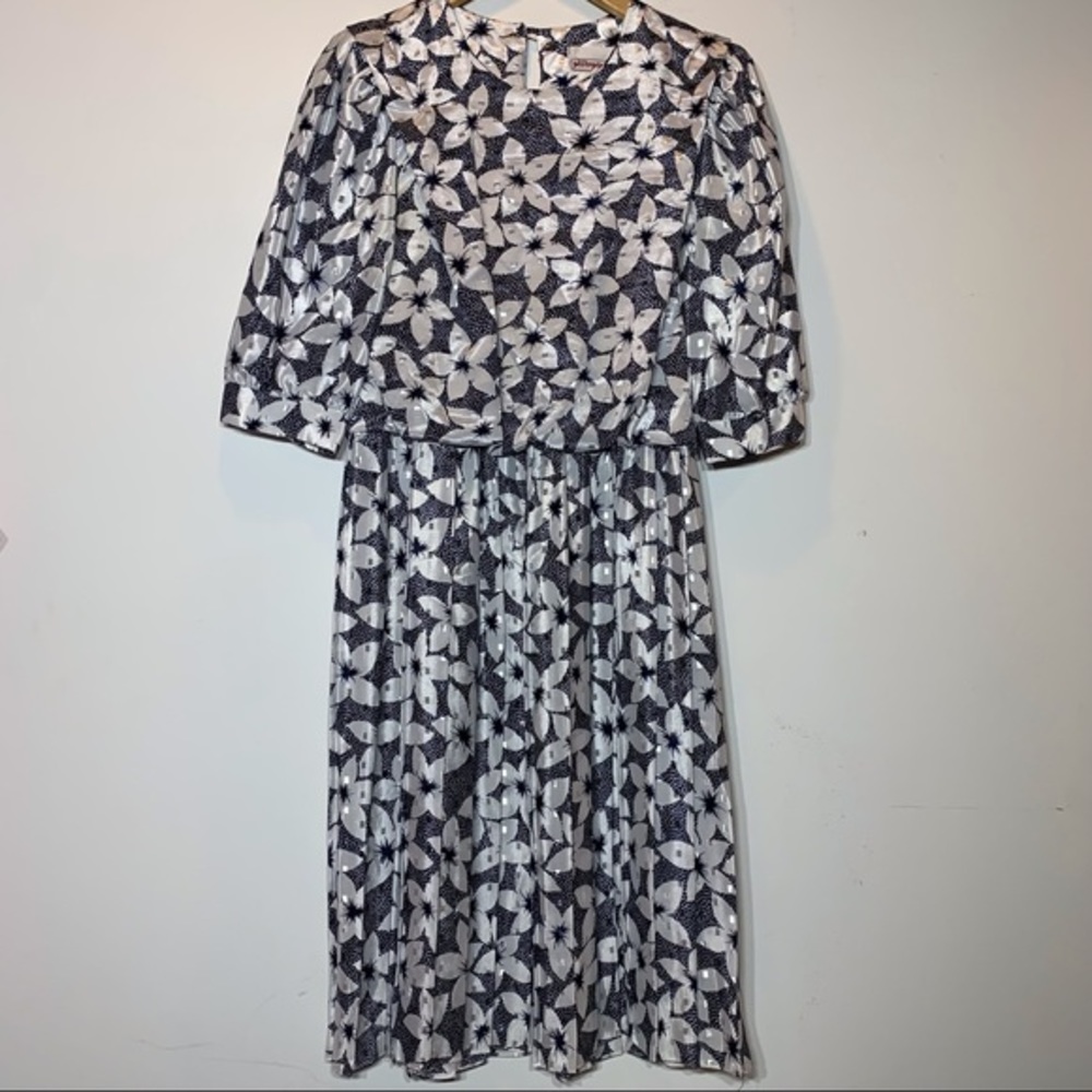 EUC Vintage Petite Perceptions‎ Blue and White Floral Dress